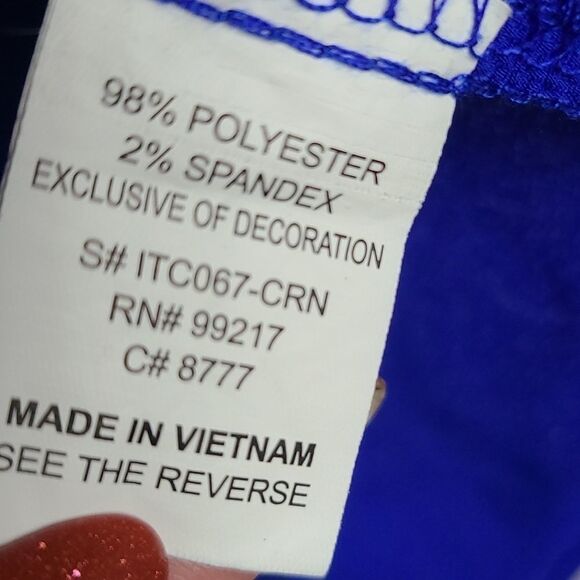 Moa Moa Cobalt Blue Crystal Gold Chain Neck Crepe Blouse Dressy Career Top Suit - Picture 6 of 9